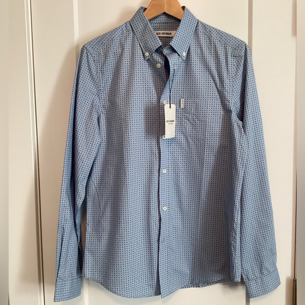 Ben Sherman LS Classic Geo Shirt, size small, sky blue